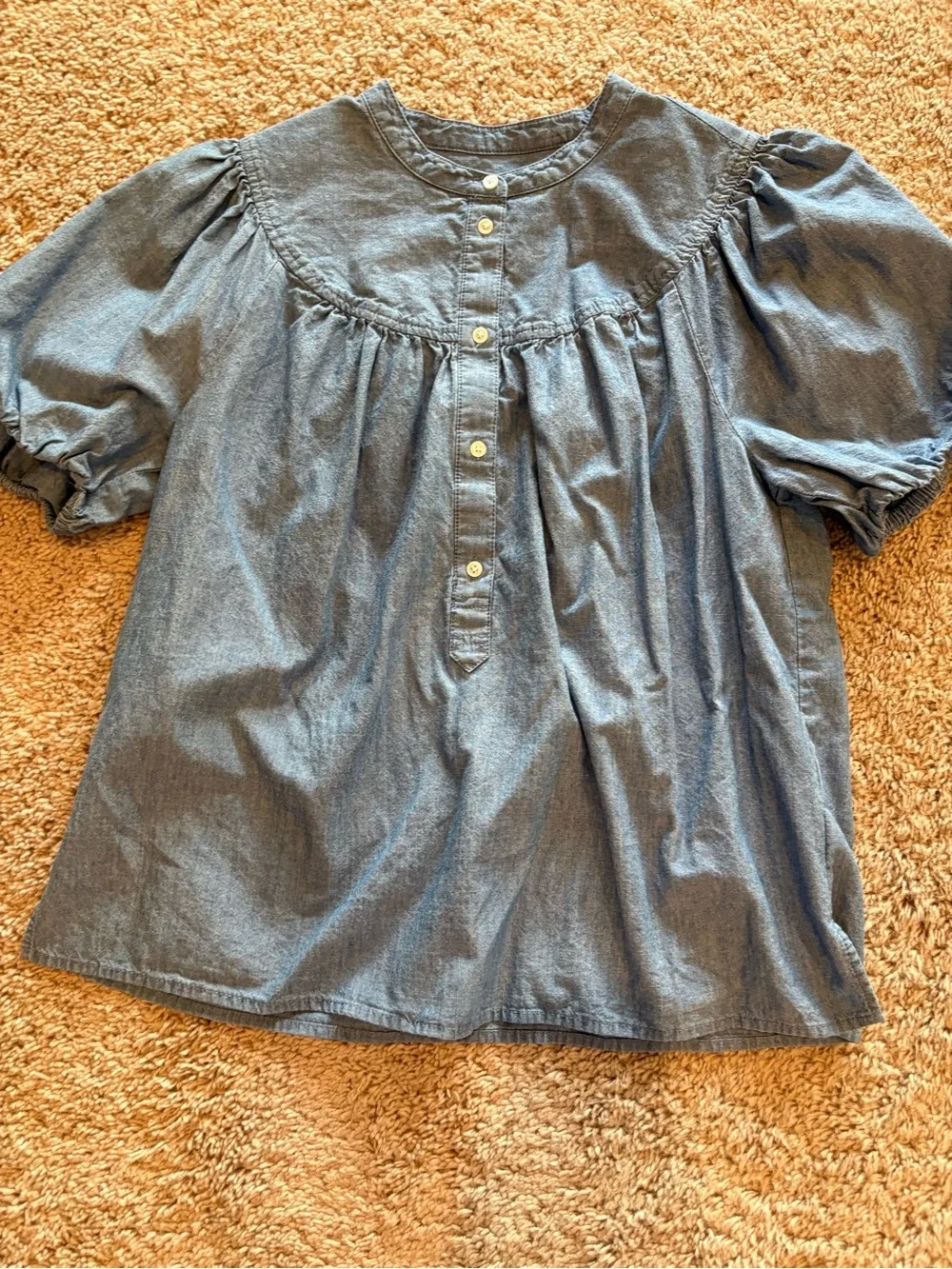Chambray Puff Sleeve Top
